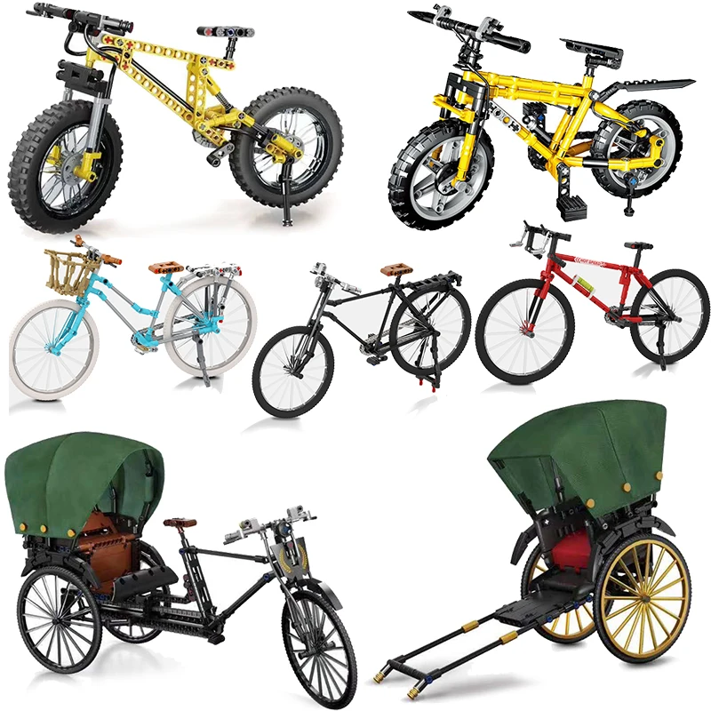Jinrikisha técnica bicicleta velocidade campeões conjuntos de blocos modelo de construção tijolos kits moc criança brinquedo cidade veículo montanha ciclismo racer