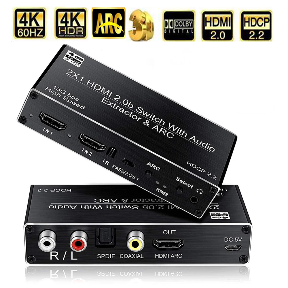 Аудиовыключатель HDMI 2 0 порта для PS5 4K 60 Гц 5.1Ch HDMI2.0b toslink стерео HDCP | Электроника