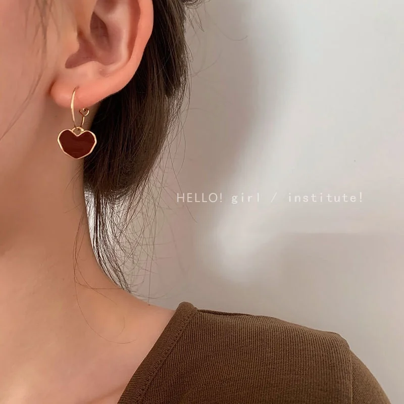 Korea Trendy Wine Red Love Earrings Simple Temperament Net Red Wild Personality Earrings Ear Jewelry stud earrings,dangle earrings,hoop earrings,drop earrings,pendant earrings,long earrings,crystal earrings