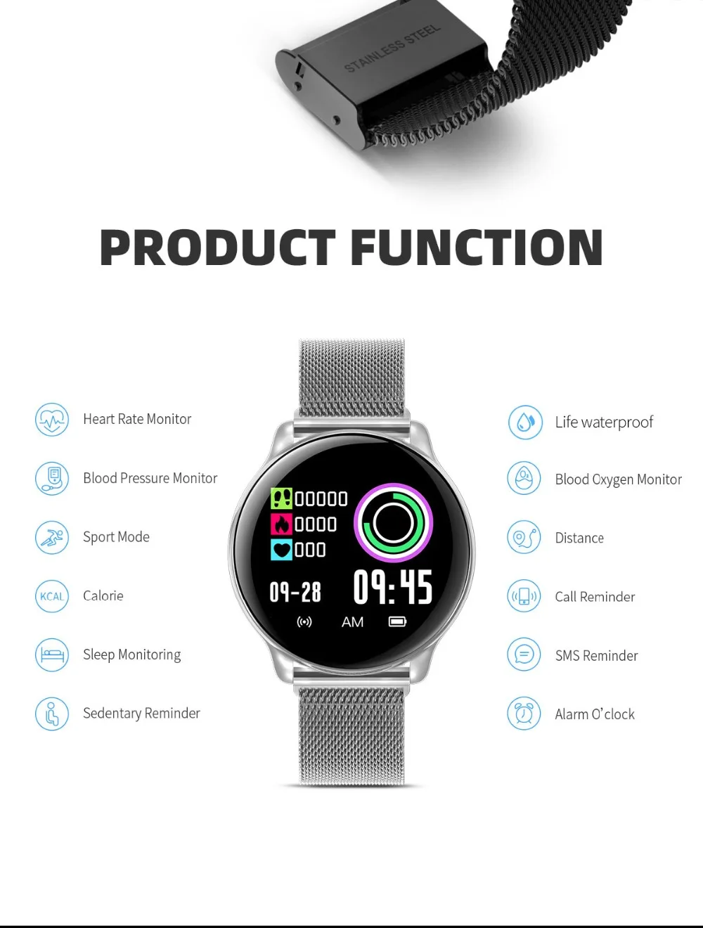 Makibes SE01 smart watch men IP67 Blood pressure Heart rate monitor fashion sport watch Fitness tracker Clock Bluetooth music02