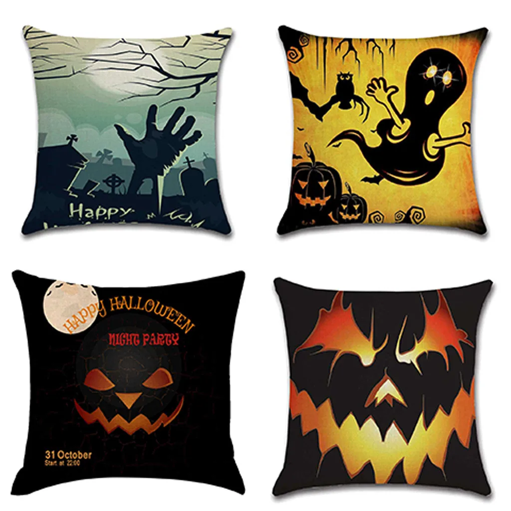 4PCS Halloween Throw Pillow Case Trick or Treat Creative Decorative Pillowcase Halloween Demon Printing Pillow Case kussensloop - Цвет: J