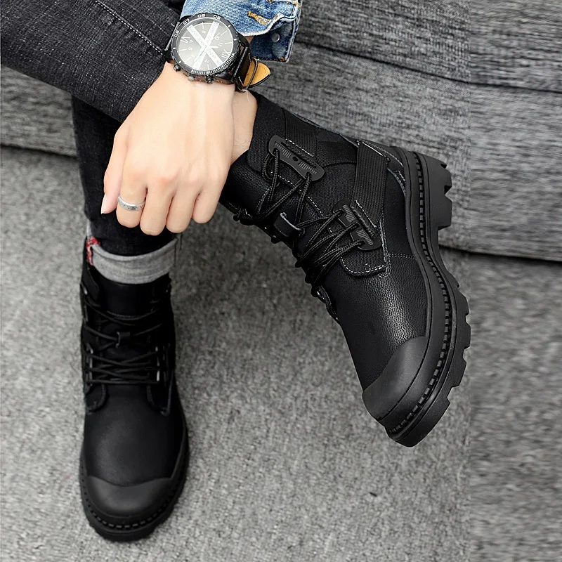 

Men Martin Boots Men's Fashion Versatile British Style Hight-top Workwear Combat Boots Winter Warm Cotton-padded Shoes with Velv