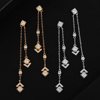 

GODKI Geometric Long Tassel Dangle Earrings For Women Wedding Cubic Zirconia CZ Crystal Sparkling Naija Dance Party Earring 2020