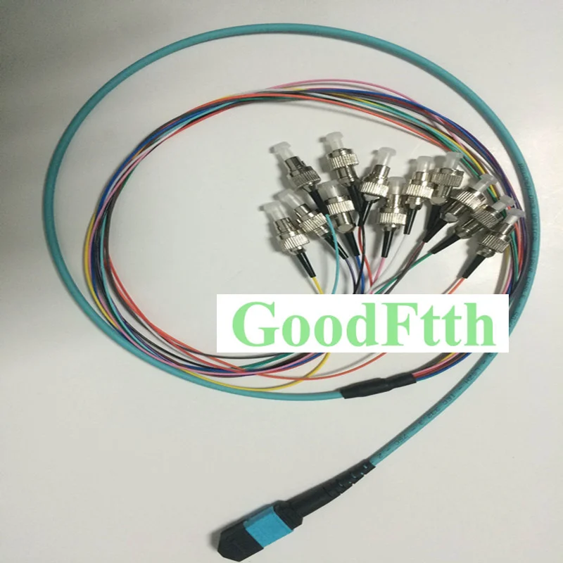 Волоконный патч-корд кабель MPO-ST OM3 12 ядер распределения 0,9 мм GoodFtth 1-15 м