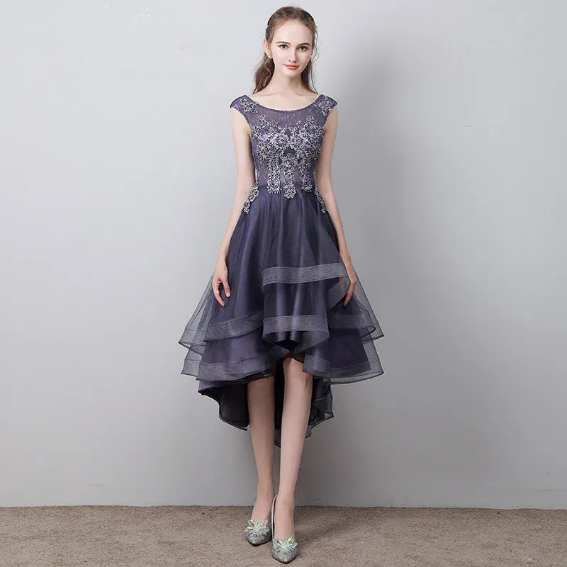 Purple Robe de soiree/фиолетовое короткое переднее длинное платье для выпускного вечера на спине элегантное кружевное вечернее платье принцессы vestido de festa - Цвет: Purple
