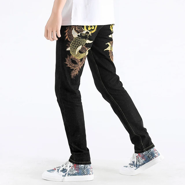 Thistle-Embroidered Wavy Denim Pants - Men - Ready-to-Wear