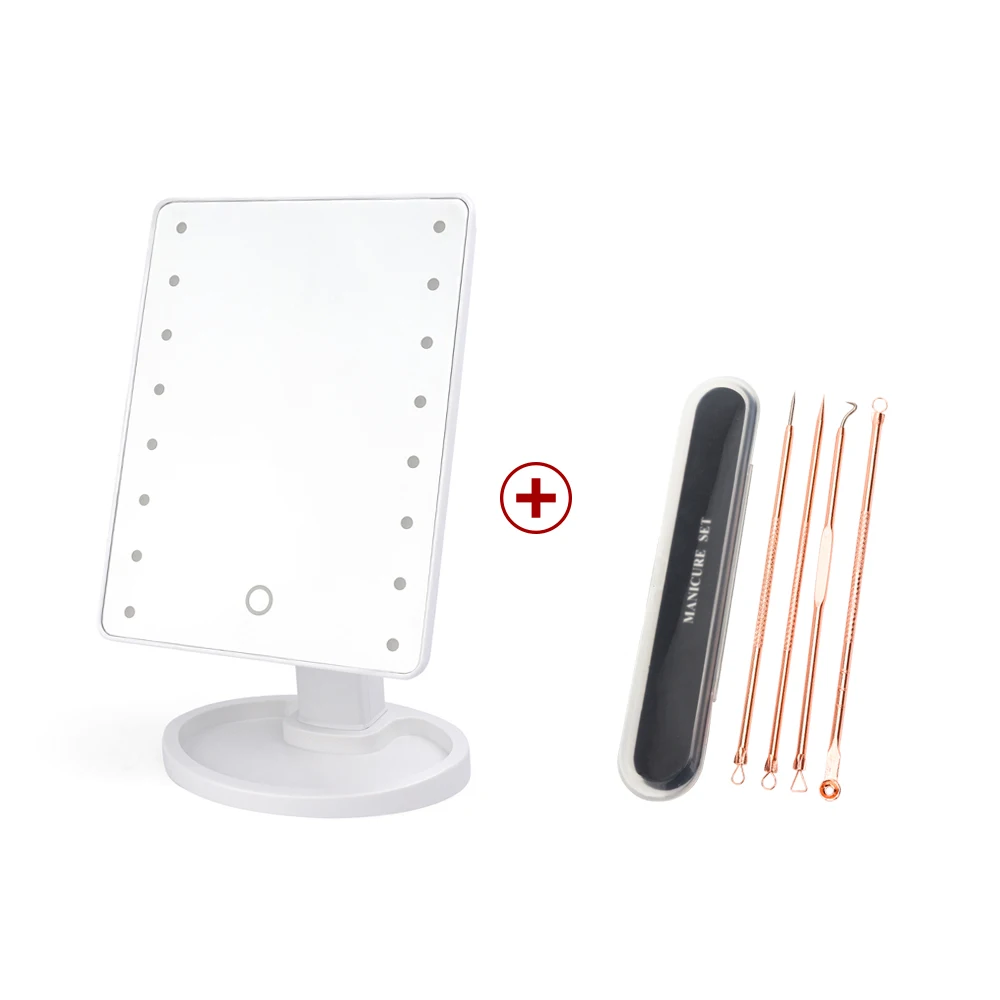 Mirror With Gold Needle 360 градусов Регулируемый профессиональный светодиодный сенсорный экран макияж зеркало светодиодный зеркало для макияжа набор игл для удаления угрей - Цвет: Mirror With Gold Needle