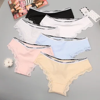 

Women Cotton Sexy Panties Soft Comfort Breath Young Girls Briefs Lingerie Fashion Thong Letter Mid-waist Underwear Underpants #F