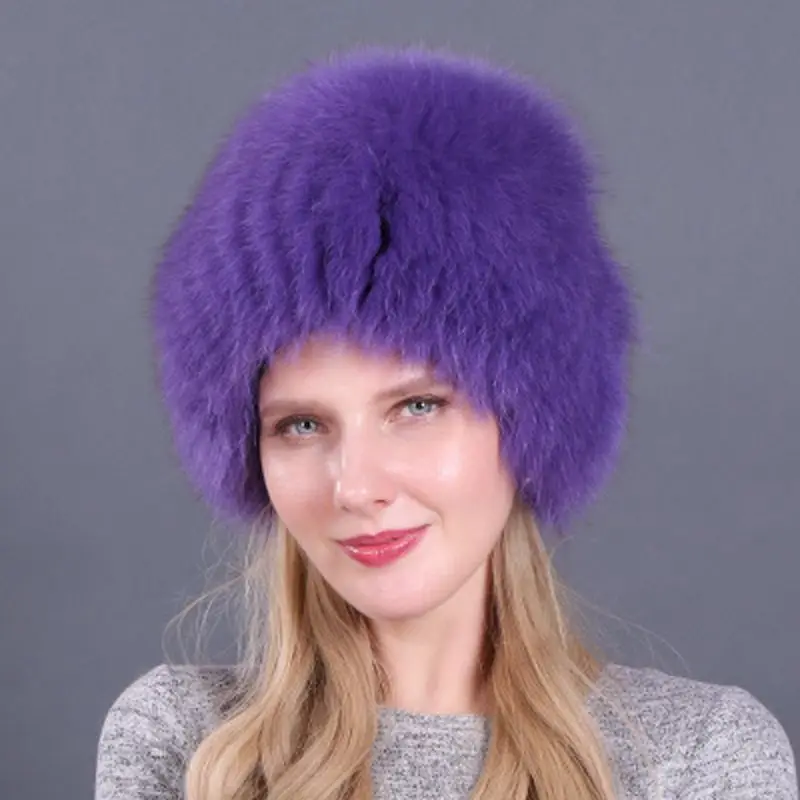 New Luxury Natural Real Fur Beanies Cap Knitted Hats Russian Winter Thick Warm Fashion Hat Women Winter Knitted Real Fur