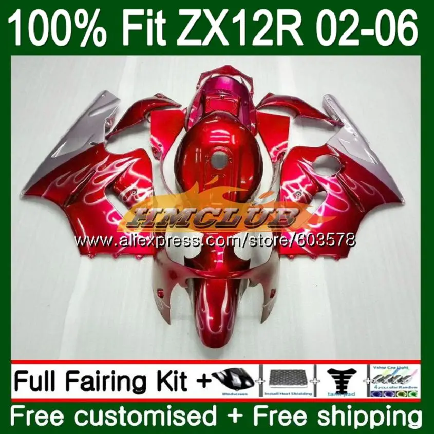 No. 1 Инъекции для KAWASAKI ZX1200 ZX 12R ZX12R 02 03 04 05 06, серебристый, красный, 114CL. 64 1200CC ZX-12R 2002 2003 2004 2005 2006 обтекатели - Цвет: No. 1