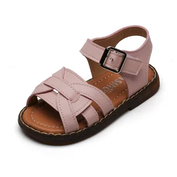

Fashion Summer Leather Solid Weave Childrens Big Kids Sandals 2020 Princess Girls Soft Bottom Flat Beach Shoes 1 2 3 4 5 6 Years