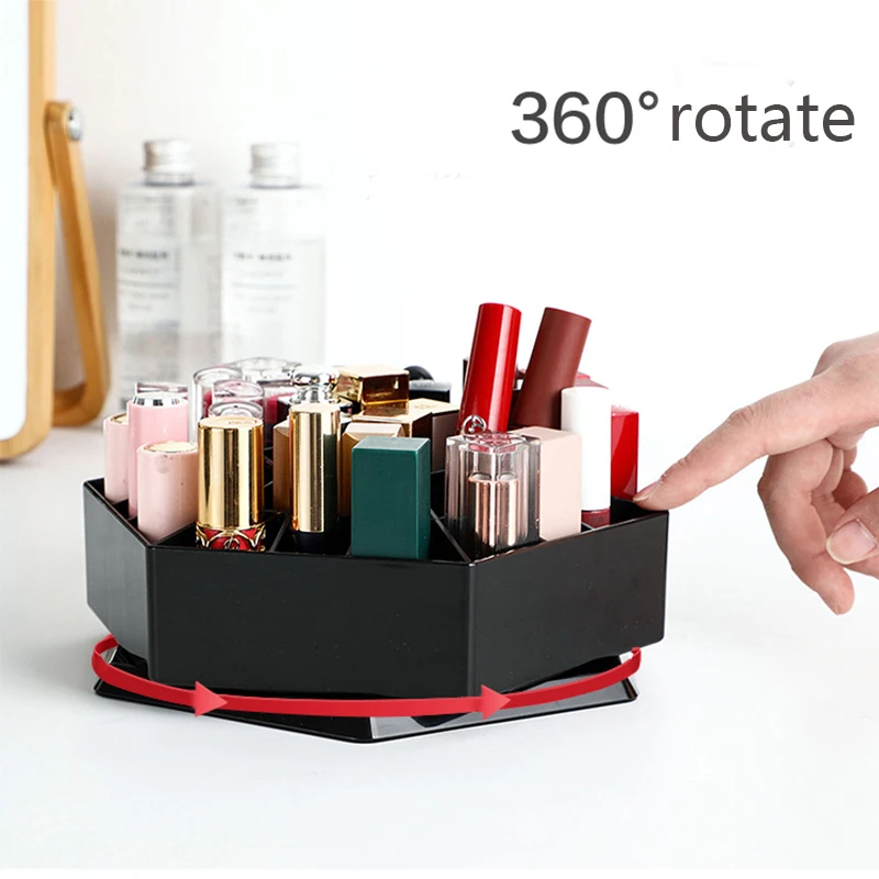 

360 rotating Makeup Organizer lipstick holder with Cotton Swab Box Cosmetic Storage Case makeup brushes Holder for Bathroom rack