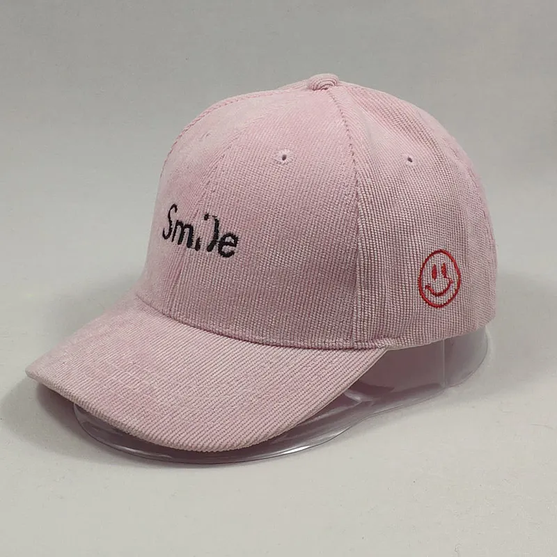 

Cute Girl 2-8yrs Emoji Simle Face Kids Baseball Cap Corduroy Autumn Winter Boys Hip Hop Hat Letters Pink Beige Yellow Black Red