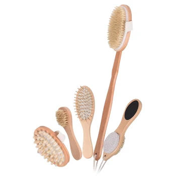 

5Pcs / Set Dry Skin Body Brush Set - Natural Bristle Shower Brush - Exfoliates Dead Skin, Exfoliates, and Softens Head to He