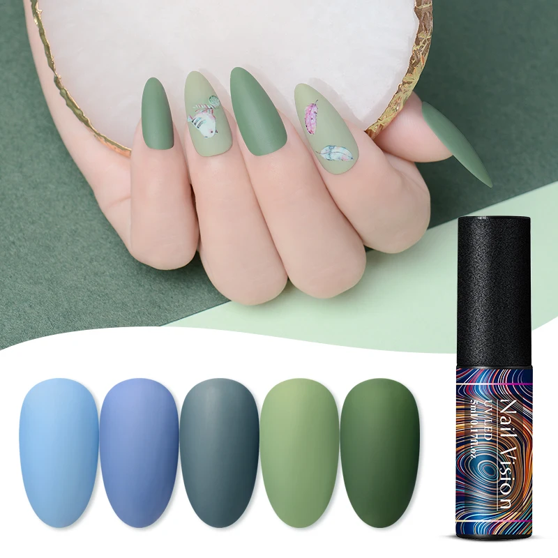 

Nail Vision Blue Green Color UV Gel Nail Polish Soak Off Varnish Nail Art Lacquer Enamel Semi Permanent Stamping Matte Top Need