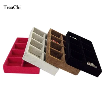 

Fine Velvet 8 Grids Jewelry Storage Case 4 Colors Available Ring Pendant Bracelet Display Organizer Exhibition Tray 11*22*3cm