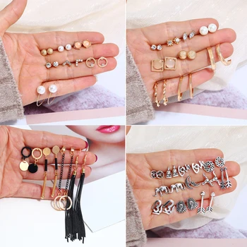 

Bohemian Stud Earrings Set For Women Girl Crystal Pear Stud Earrings Party Jewelry Fashion jewelry wholesale