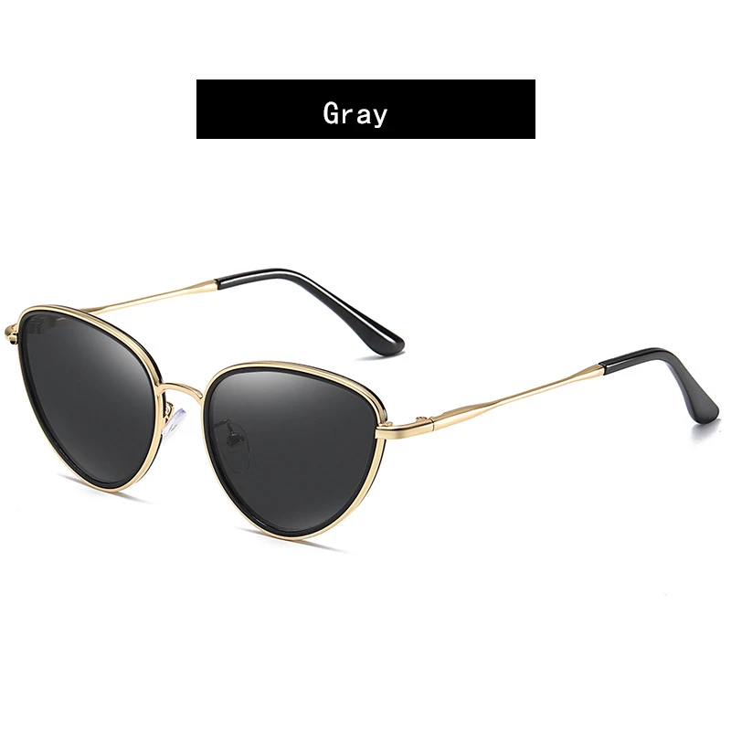 Солнцезащитные очки для женщин, роскошные брендовые солнцезащитные очки для девушек, кошачий глаз, металлические розовые очки, полная оправа, UV400, очки для вождения - Цвет линз: Серый