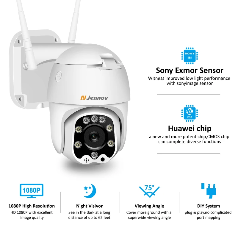 Камера видеонаблюдения Jennov 2 МП P2P Wi Fi 1080P с защитой от непогоды|Камеры