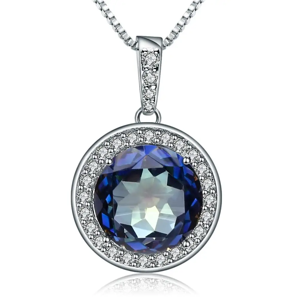 

Gem's Ballet 925 Sterling Silver 4.79Ct Round Natural Blueish Mystic Quartz Gemstone Pendant Necklace For Women Fine Jewelry