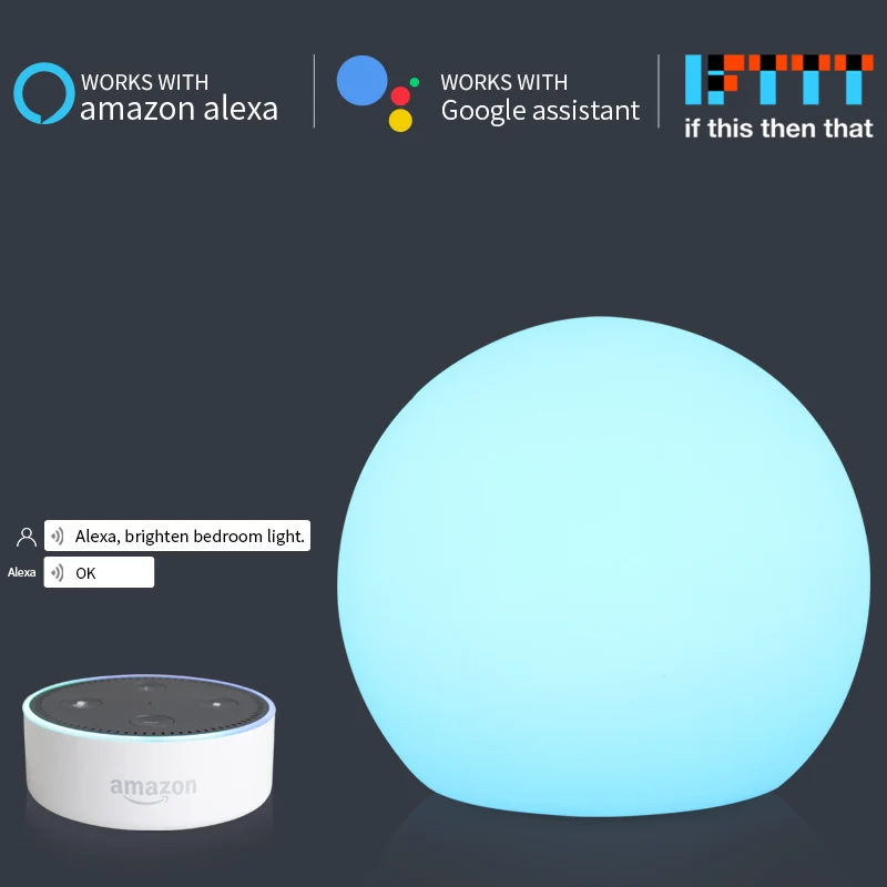 D15/20 см мяч WiFi умный стол с сигналами "красный-зеленый-синий светодиодный лампа работает с Amazon Alexa Google Home голосовое Управление мобильное приложение светодиодный окружающей среды ночные огни