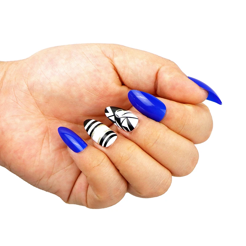 12Pcs Long Stiletto False Nail Tips With Glue Colorful Full Cover Fake Nails Tips Manicure Press On Nails Charms