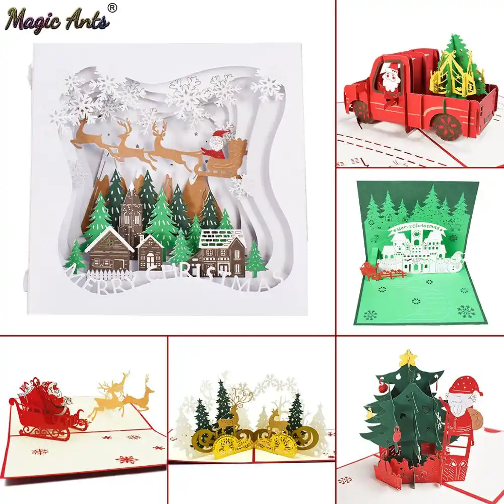 Carte De Noel Santa Ride Noel Festival Nouvel An Carte Hiver Vacances Cartes De Voeux Avec Enveloppes Aliexpress