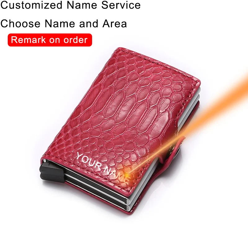 red(name service) DIENQI бумажник из змеиной кожи, мужской кошелек для карт, красный мини-кошелек, металлический кошелек, двойной держатель для карт, сумка для денег, винтажные кошельки в три сложения - Цвет: red(name service)