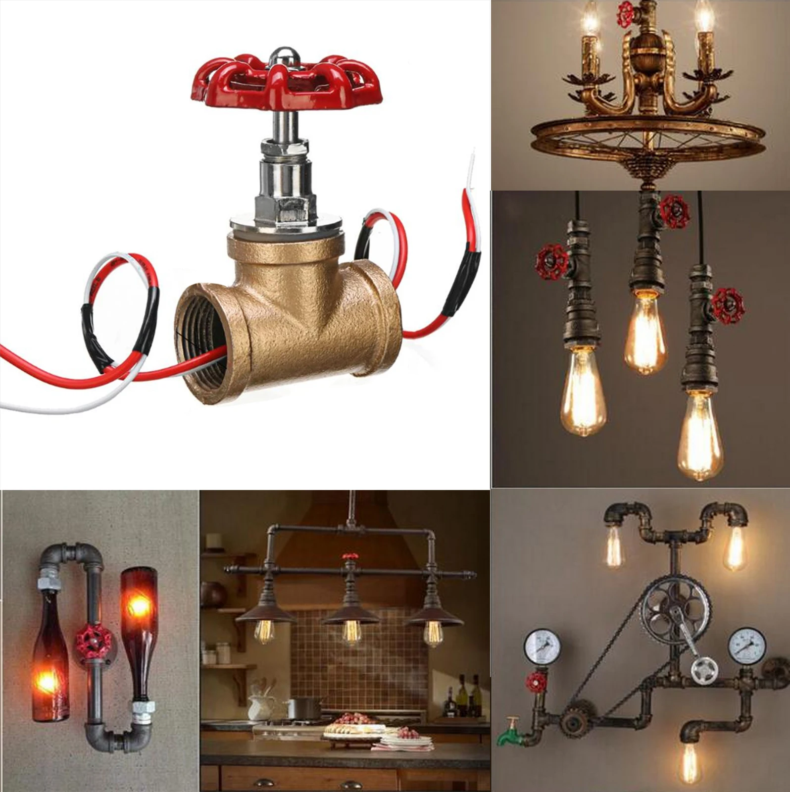 3/4 Inch Valve Light Switch with Wire for Water Pipe Lamps Loft Style Iron Valve Vintage Lamp