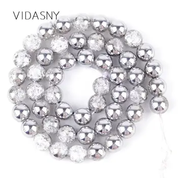 

Plated Half Silver White Snow Cracked Crystal Beads For Jewelry Making 6 8 10 12mm Round Loose Beads Diy Bracelet Necklace 15''