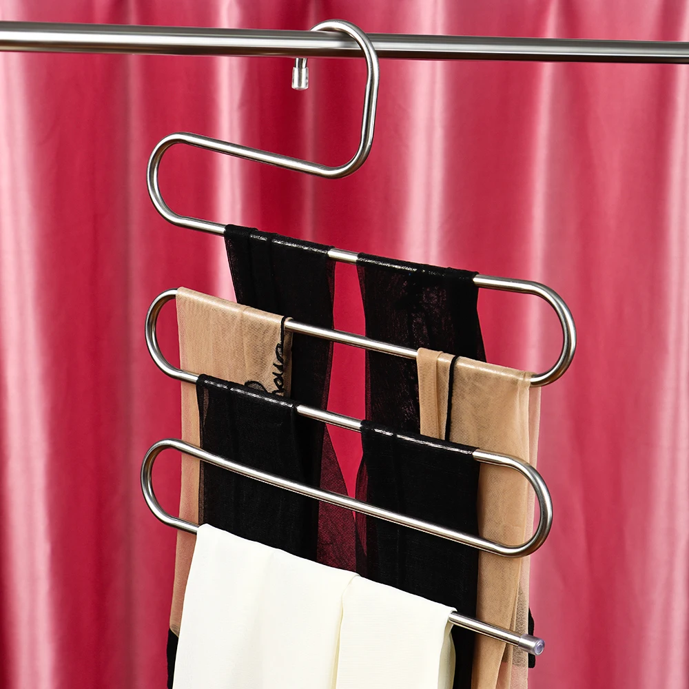 S Shape Clothes Pants Trouser Hanger 5 Layer Storage Rack Closet Space Saver. 