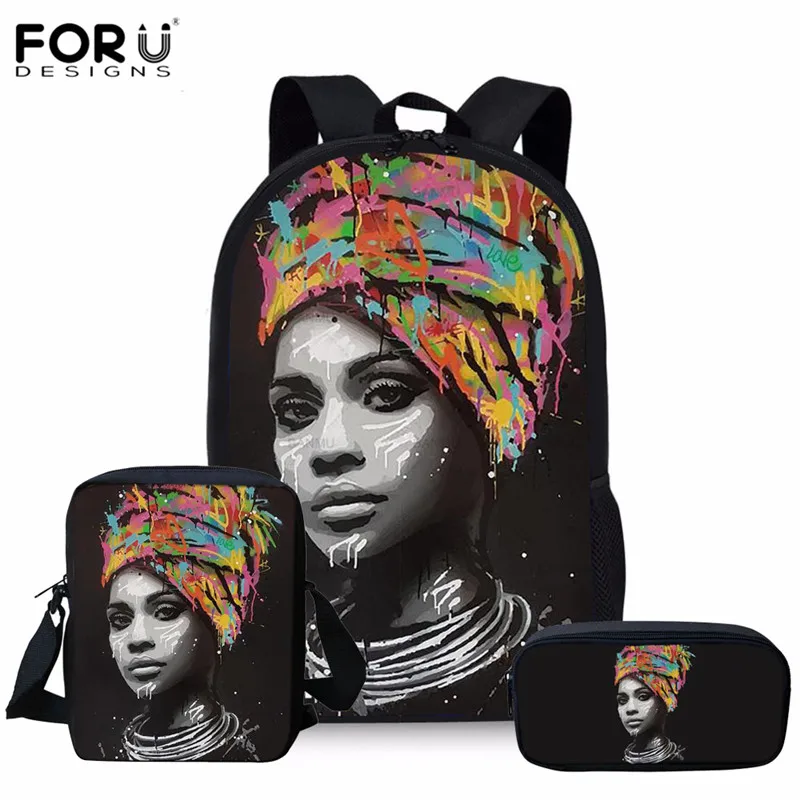 FORUDESIGNS, черная художественная африканская школьная сумка для девочек, большая школьная сумка, портфель, рюкзак, ранец, ранец для книг - Цвет: YQ3546CEK