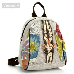 Veowalk Цветочные вышитые женские холщовые рюкзаки ручной работы женские маленькие рюкзаки Ретро богемная вышивка женская Задняя сумка серый