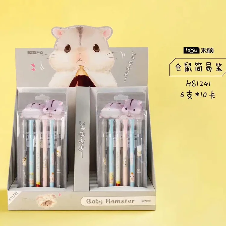 

6 pcs/pack 0.5mm Hamster Cartoon Kawaii Gel Black Ink Pen Promotional Gift Stationery School & Office Supply
