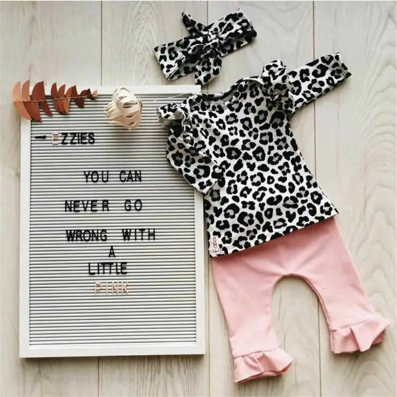 Emmababy комплект из 3 предметов для новорожденных девочек; Осенняя хлопковая одежда с длинными рукавами и оборками; комплект из футболки и штанов с леопардовым принтом