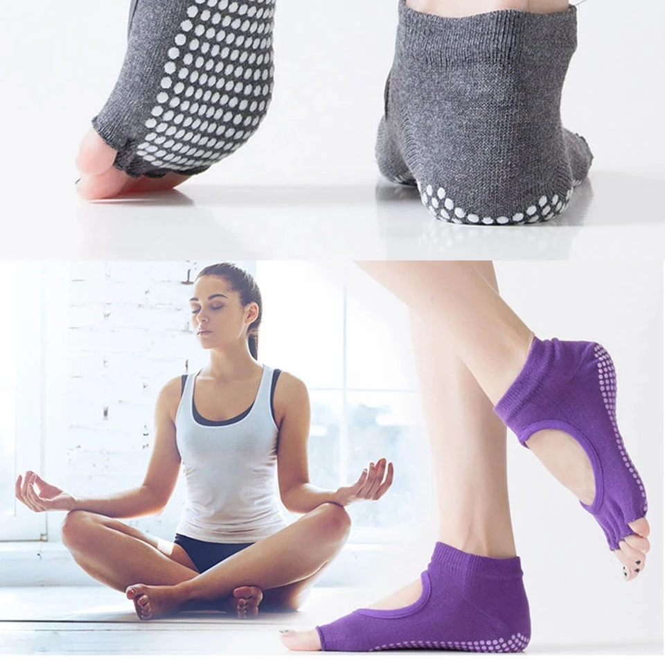 10 Colors Women Yoga Backless Five Toe Anti-Slip Ankle Grip Socks Dots Pilates Fitness Gym Socks Ladies Sports