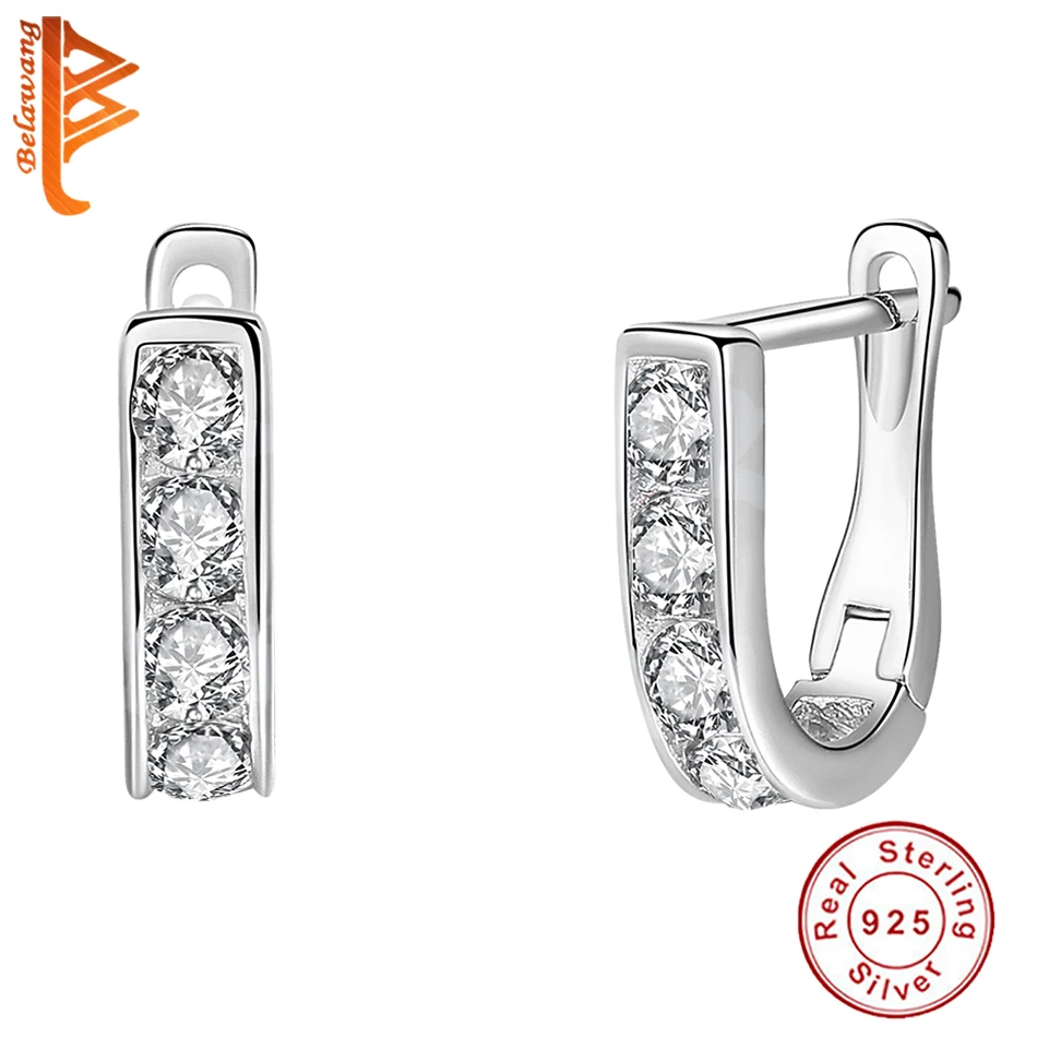 

BELAWANG100 % 925 Sterling Silver Dazzling Clear Zircon Stud Earrings Fo Children Earring Simple Jewelry GIft