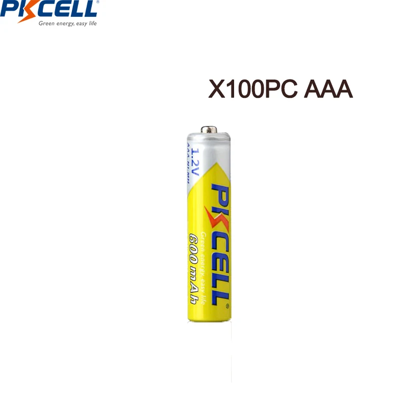 

100Pcs PKCELL AAA Battery 1.2V Ni-MH 3A aaa Rechargeable Batteries AAA NIMH 600mAh battery With Cycles 1000 times Real Capacity