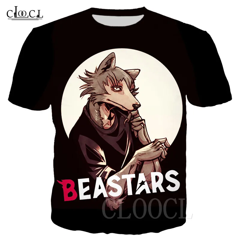 Мужская/женская черно белая футболка в стиле Харадзюку С аниме BEASTARS спортивные