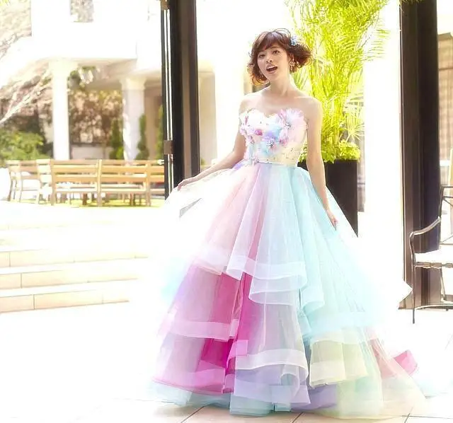 Sexy Rainbow Multi Colors Prom Dress 2021 High Quality Ball Gown Sweetheart Long Tulle Colorful Special Occasion Formal Party orange prom dresses