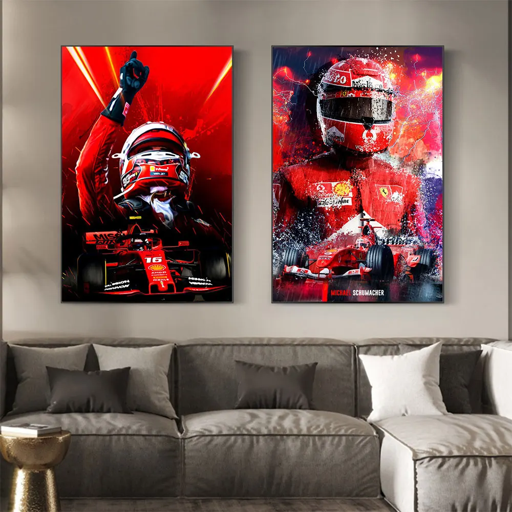 Kimi Raikkonen Iceman F1 Red Racer Canvas Painting Posters Abstract Print Modular Wall Art Picture For Home Living Room Bedroom