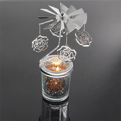 Вращающийся светильник для чая, металлический светильник для свечей, держатель для чая, карусель, украшение для дома Q1FD - Цвет: Rose