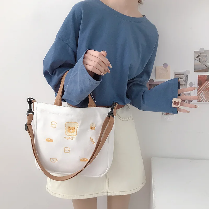 SDJMa Canvas Tote Bag for Women Crossbody Shoulder Handbags Multi-Pocket  Handbag Teen Girl Cute Casual School Bag