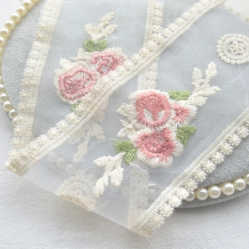 Flower Embroidery Lace Ribbon For Bow Making Clothing Decor Sewing Fabric DIY Craft Supplies Needlework Accessories 2yards New