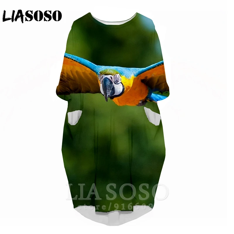 LIASOSO новое платье для девочек с объемным принтом попугая платье в стиле Харадзюку Милая уличная юбка с попугаем платье с длинными рукавами для девочек