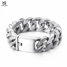 KALEN 22 см из нержавеющей стали серебряный звено цепи браслет для мужчин тяжелый массивный кубинский браслет байкера ювелирные аксессуары в стиле панк