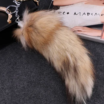 

Fashion Lovely Long Real Fox Fur Plush Tail Keychain Keychain Black Brown Car Key Chain Ring Bag Pendant Decoration Accessory