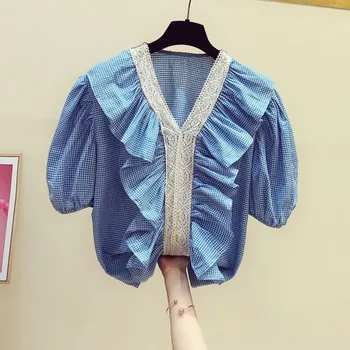 

Ruffles Solid Women Blouse 2020 Summer New Lantern Sleeved Solid Lady Elegant Pulls Outwear Coat Tops Top Quality