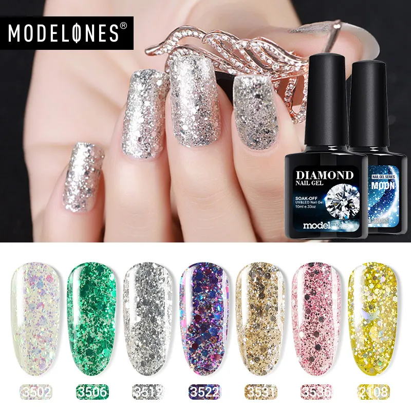 Modelones 10 мл фиолетовый цвет блестящий Гель лак для ногтей УФ 3D дизайн блестки