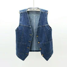 

Women Chic Simple All-match Denim Jackets Vests 2021 Spring Summer BF Style Sleeveless Student Teens Cropped Basic Outwear New